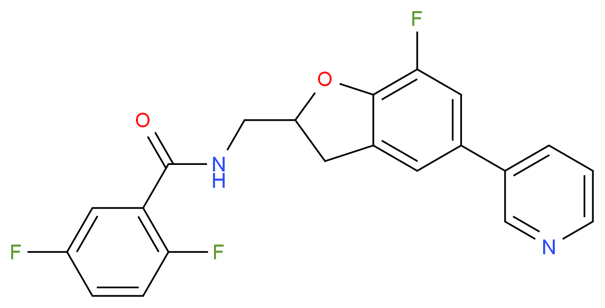 2,5-difluoro-N-{[7-fluoro-5-(3-pyridinyl)-2,3-dihydro-1-benzofuran-2-yl]methyl}benzamide_分子结构_CAS_)