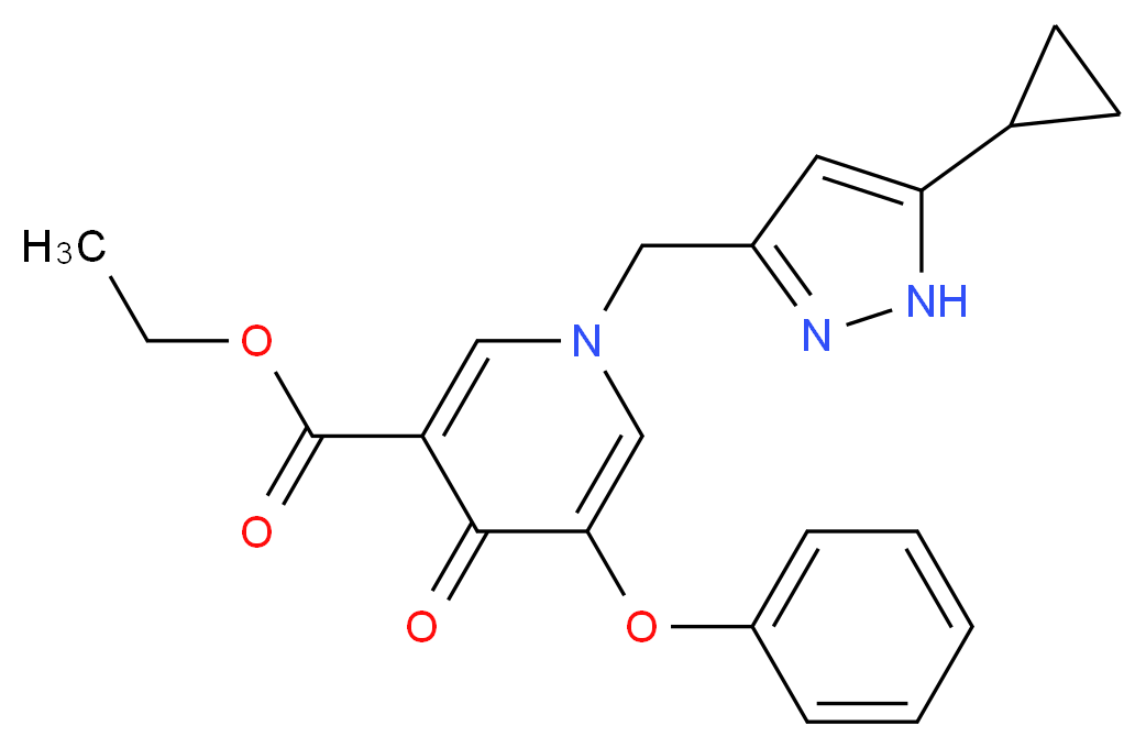 ethyl 1-[(5-cyclopropyl-1H-pyrazol-3-yl)methyl]-4-oxo-5-phenoxy-1,4-dihydropyridine-3-carboxylate_分子结构_CAS_)
