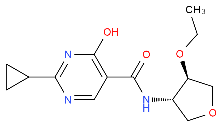 2-cyclopropyl-N-[(3S*,4R*)-4-ethoxytetrahydrofuran-3-yl]-4-hydroxypyrimidine-5-carboxamide_分子结构_CAS_)