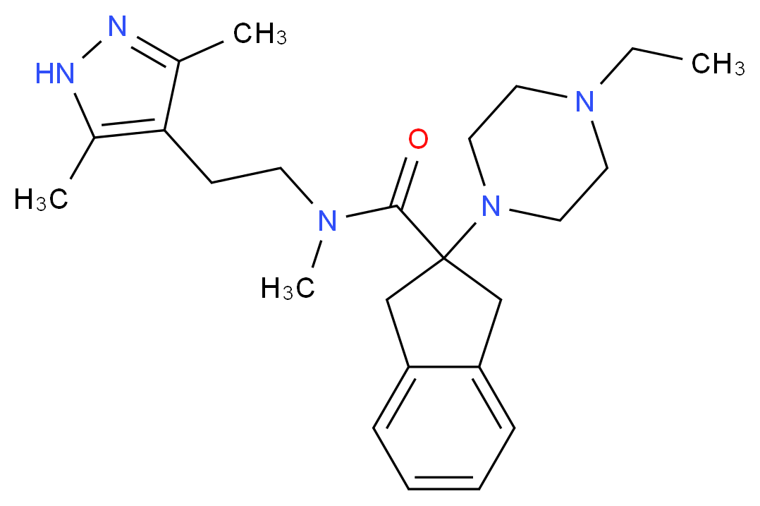 N-[2-(3,5-dimethyl-1H-pyrazol-4-yl)ethyl]-2-(4-ethyl-1-piperazinyl)-N-methyl-2-indanecarboxamide_分子结构_CAS_)