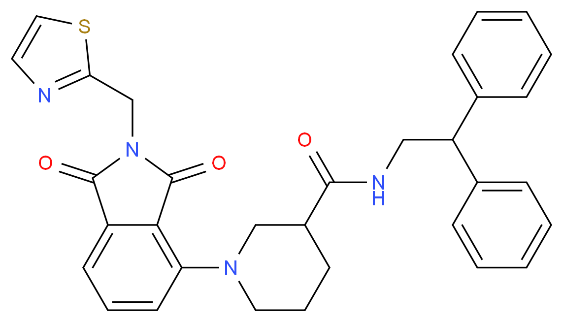 1-[1,3-dioxo-2-(1,3-thiazol-2-ylmethyl)-2,3-dihydro-1H-isoindol-4-yl]-N-(2,2-diphenylethyl)-3-piperidinecarboxamide_分子结构_CAS_)