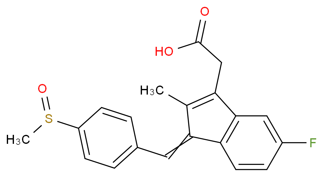 2-{5-fluoro-1-[(4-methanesulfinylphenyl)methylidene]-2-methyl-1H-inden-3-yl}acetic acid_分子结构_CAS_38194-50-2