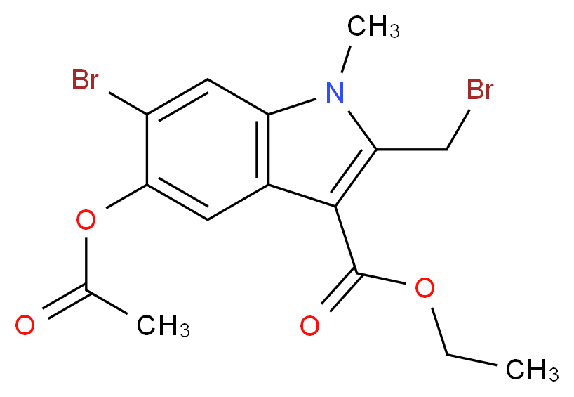 ethyl 5-(acetyloxy)-6-bromo-2-(bromomethyl)-1-methyl-1H-indole-3-carboxylate_分子结构_CAS_110543-98-1