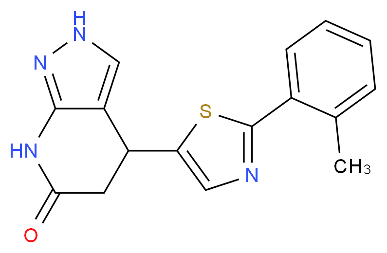 4-[2-(2-methylphenyl)-1,3-thiazol-5-yl]-2,4,5,7-tetrahydro-6H-pyrazolo[3,4-b]pyridin-6-one_分子结构_CAS_)