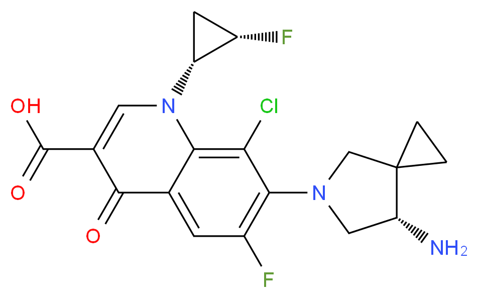 7-[(7S)-7-amino-5-azaspiro[2.4]heptan-5-yl]-8-chloro-6-fluoro-1-[(1R,2S)-2-fluorocyclopropyl]-4-oxo-1,4-dihydroquinoline-3-carboxylic acid_分子结构_CAS_127254-12-0