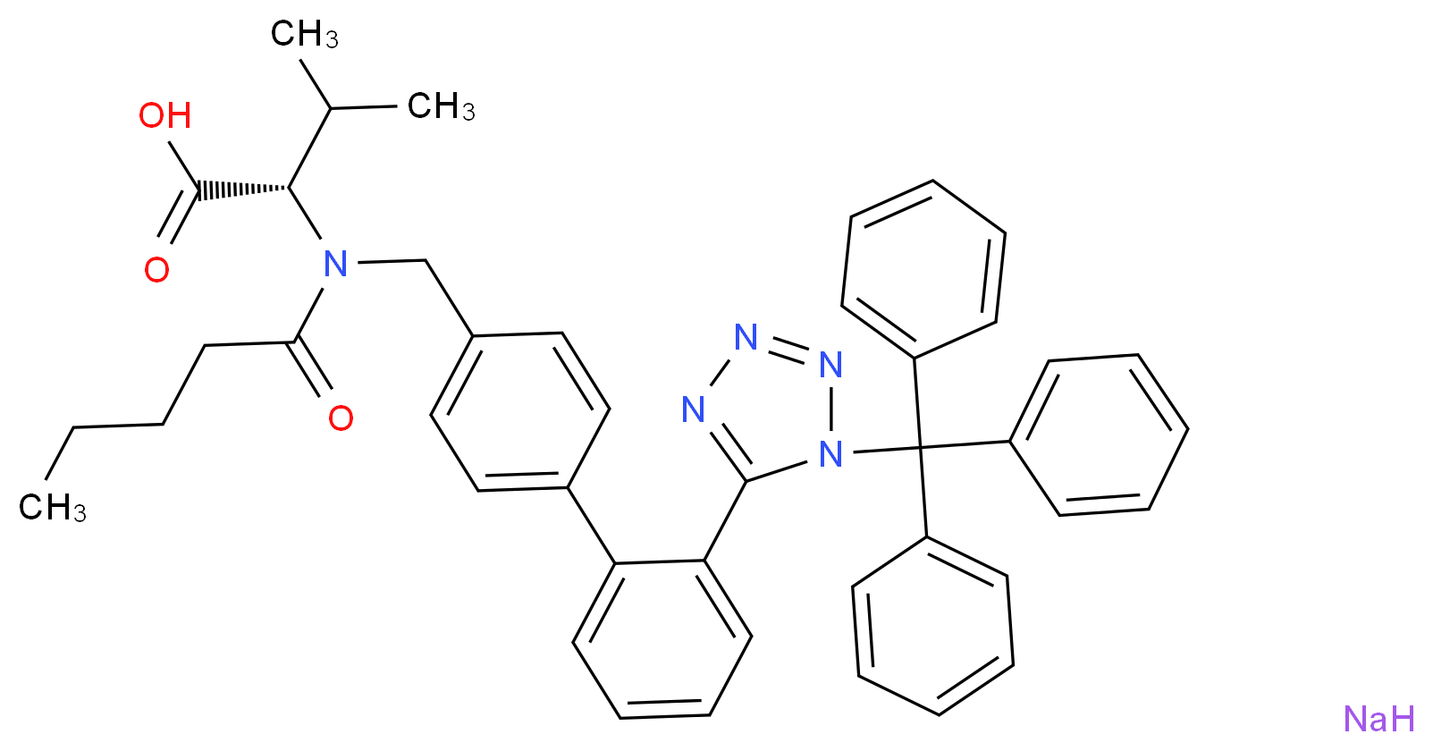 (2S)-3-methyl-2-{N-[(4-{2-[1-(triphenylmethyl)-1H-1,2,3,4-tetrazol-5-yl]phenyl}phenyl)methyl]pentanamido}butanoic acid sodium_分子结构_CAS_943019-63-4