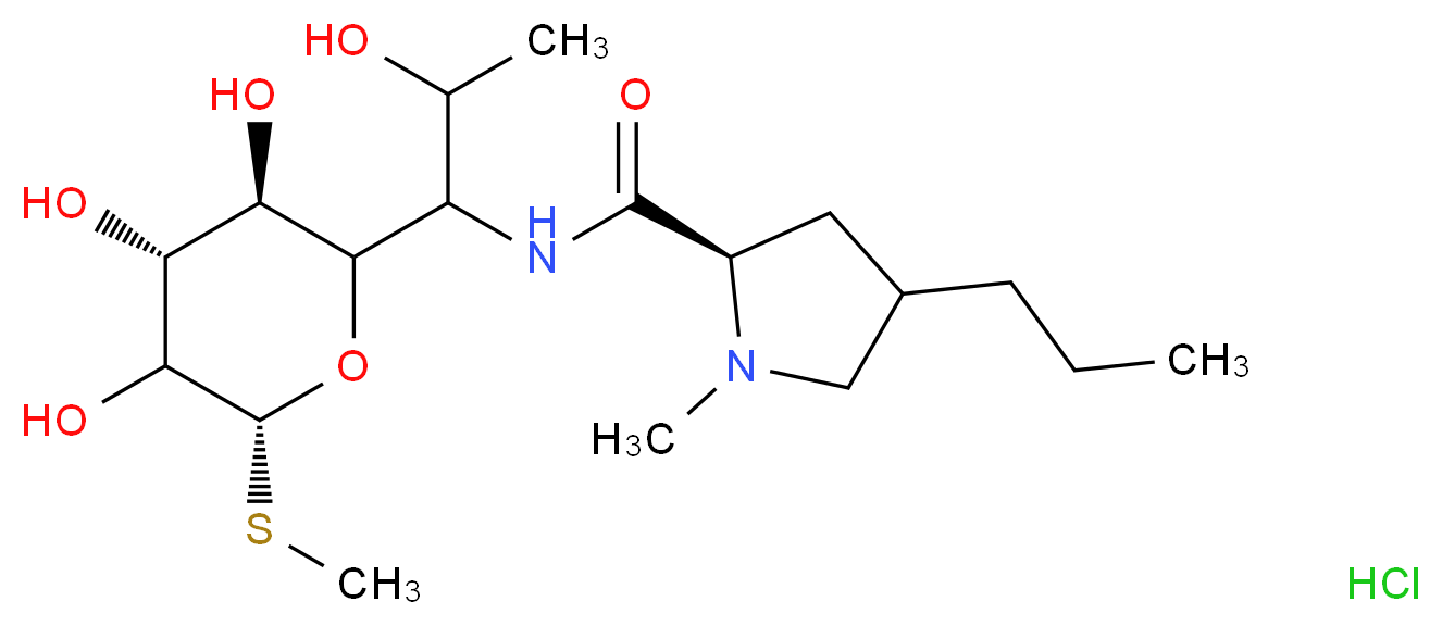 (2R)-N-{2-hydroxy-1-[(3R,4R,6R)-3,4,5-trihydroxy-6-(methylsulfanyl)oxan-2-yl]propyl}-1-methyl-4-propylpyrrolidine-2-carboxamide hydrochloride_分子结构_CAS_859-18-7