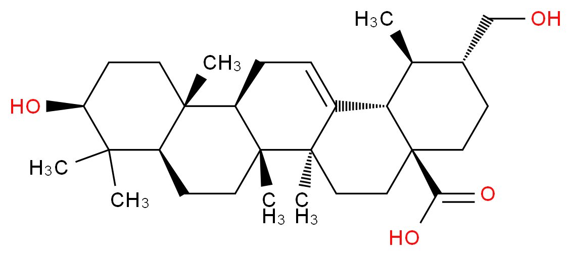 (1R,2R,4aS,6aS,6bR,8aR,10S,12aR,12bR,14bS)-10-hydroxy-2-(hydroxymethyl)-1,6a,6b,9,9,12a-hexamethyl-1,2,3,4,4a,5,6,6a,6b,7,8,8a,9,10,11,12,12a,12b,13,14b-icosahydropicene-4a-carboxylic acid_分子结构_CAS_80489-65-2