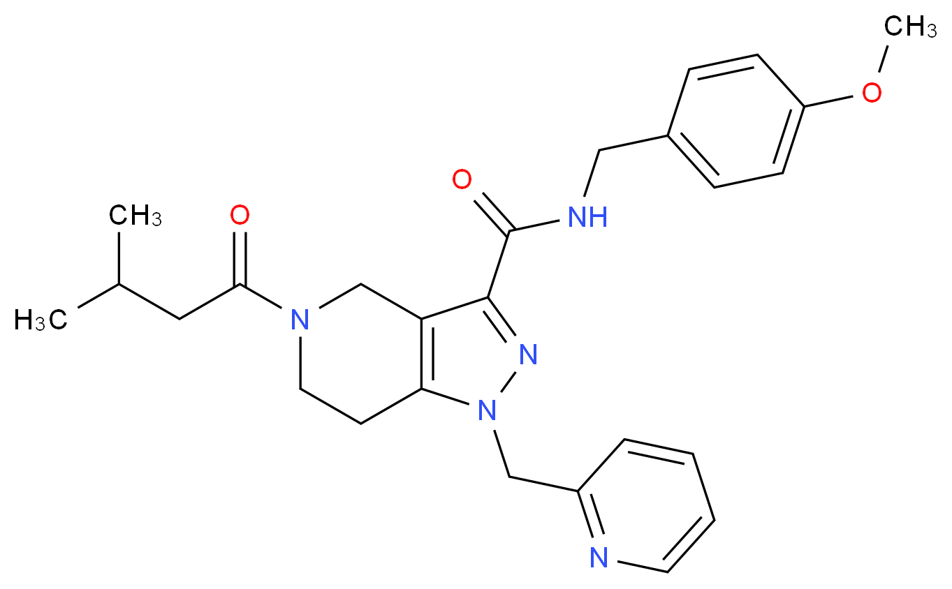 N-(4-methoxybenzyl)-5-(3-methylbutanoyl)-1-(2-pyridinylmethyl)-4,5,6,7-tetrahydro-1H-pyrazolo[4,3-c]pyridine-3-carboxamide_分子结构_CAS_)