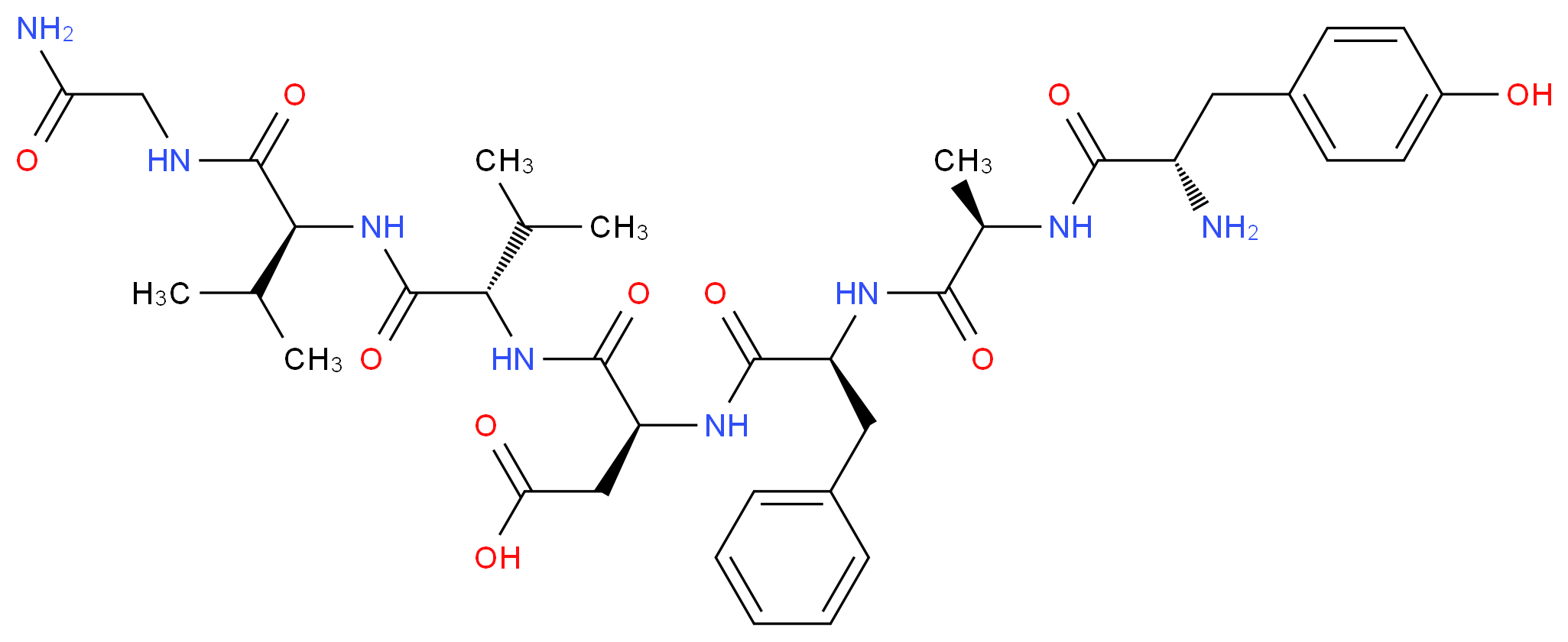 (3S)-3-[(2S)-2-[(2R)-2-[(2S)-2-amino-3-(4-hydroxyphenyl)propanamido]propanamido]-3-phenylpropanamido]-3-{[(1S)-1-{[(1S)-1-[(carbamoylmethyl)carbamoyl]-2-methylpropyl]carbamoyl}-2-methylpropyl]carbamoyl}propanoic acid_分子结构_CAS_122752-15-2