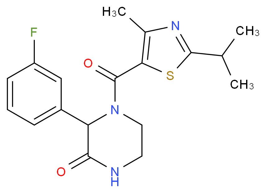 3-(3-fluorophenyl)-4-[(2-isopropyl-4-methyl-1,3-thiazol-5-yl)carbonyl]-2-piperazinone_分子结构_CAS_)