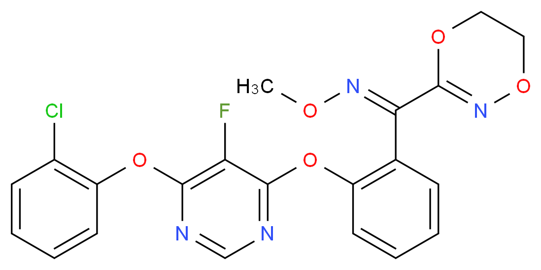 (E)-[(2-{[6-(2-chlorophenoxy)-5-fluoropyrimidin-4-yl]oxy}phenyl)(5,6-dihydro-1,4,2-dioxazin-3-yl)methylidene](methoxy)amine_分子结构_CAS_361377-29-9