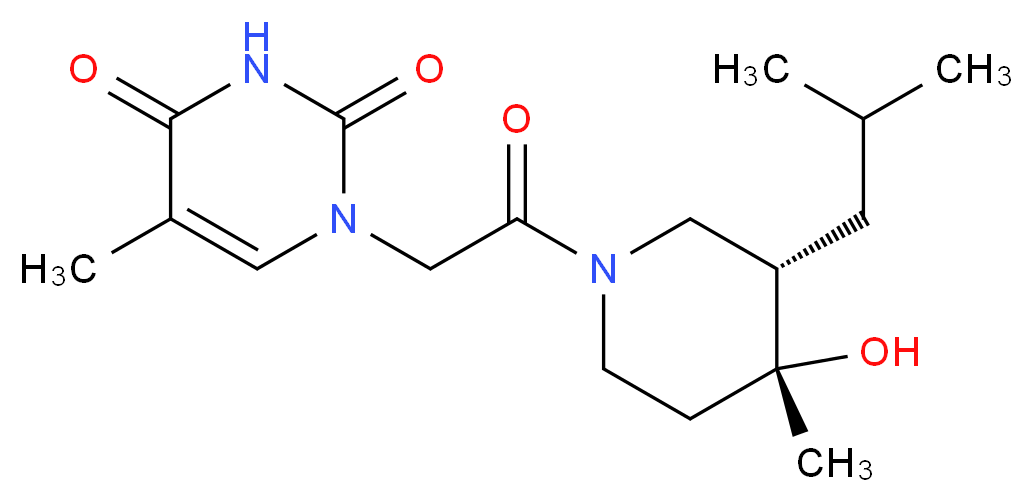 1-{2-[(3S*,4R*)-4-hydroxy-3-isobutyl-4-methylpiperidin-1-yl]-2-oxoethyl}-5-methylpyrimidine-2,4(1H,3H)-dione_分子结构_CAS_)