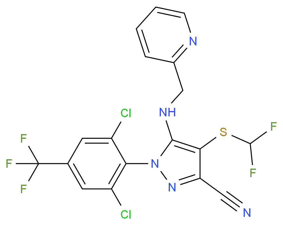 1-[2,6-dichloro-4-(trifluoromethyl)phenyl]-4-[(difluoromethyl)sulfanyl]-5-[(pyridin-2-ylmethyl)amino]-1H-pyrazole-3-carbonitrile_分子结构_CAS_394730-71-3