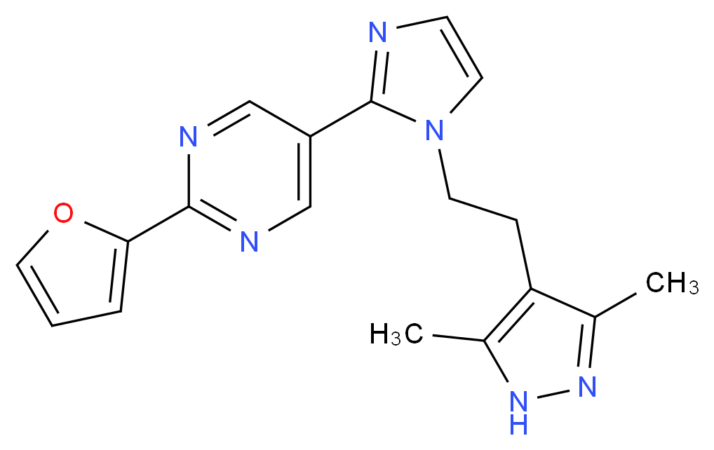 5-{1-[2-(3,5-dimethyl-1H-pyrazol-4-yl)ethyl]-1H-imidazol-2-yl}-2-(2-furyl)pyrimidine_分子结构_CAS_)
