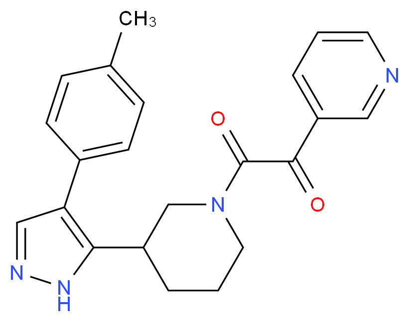 2-{3-[4-(4-methylphenyl)-1H-pyrazol-5-yl]piperidin-1-yl}-2-oxo-1-pyridin-3-ylethanone_分子结构_CAS_)