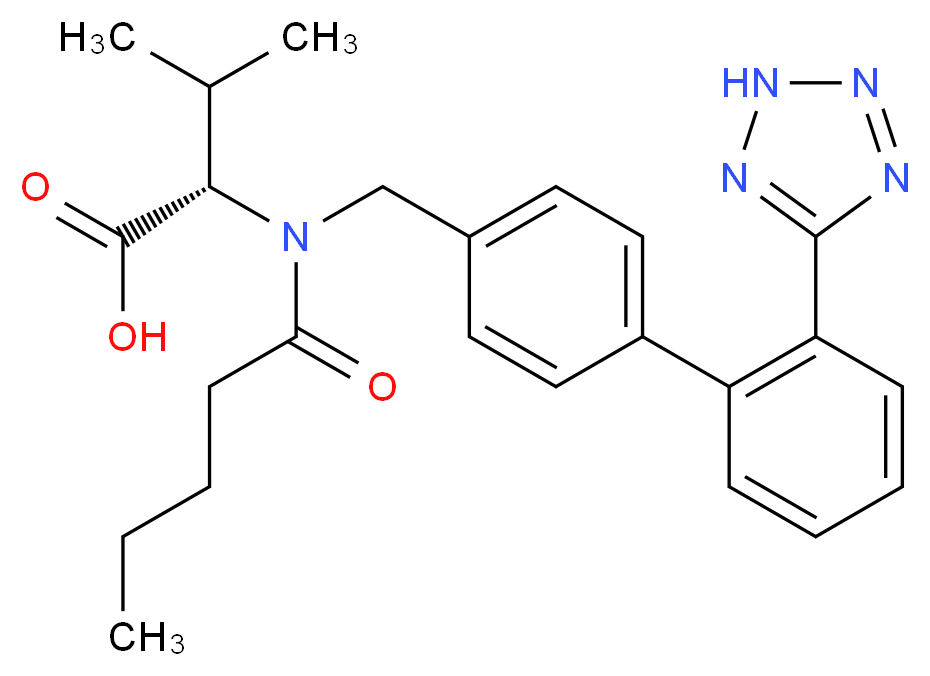 (2S)-3-methyl-2-[N-({4-[2-(1H-1,2,3,4-tetrazol-5-yl)phenyl]phenyl}methyl)pentanamido]butanoic acid_分子结构_CAS_137862-53-4