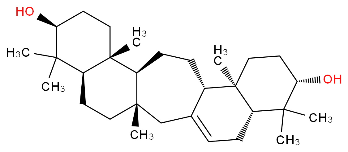 (1S,6R,8S,11R,12S,15S,16R,19S,21R)-1,7,7,11,16,20,20-heptamethylpentacyclo[13.8.0.0<sup>3</sup>,<sup>1</sup><sup>2</sup>.0<sup>6</sup>,<sup>1</sup><sup>1</sup>.0<sup>1</sup><sup>6</sup>,<sup>2</sup><sup>1</sup>]tricos-3-ene-8,19-diol_分子结构_CAS_2239-24-9