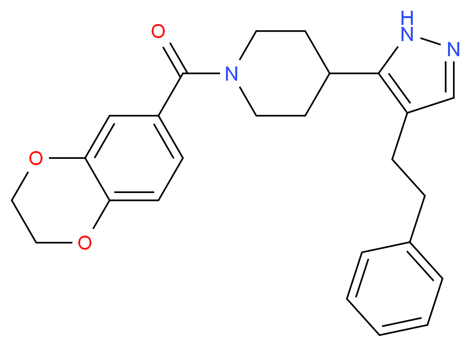 1-(2,3-dihydro-1,4-benzodioxin-6-ylcarbonyl)-4-[4-(2-phenylethyl)-1H-pyrazol-5-yl]piperidine_分子结构_CAS_)