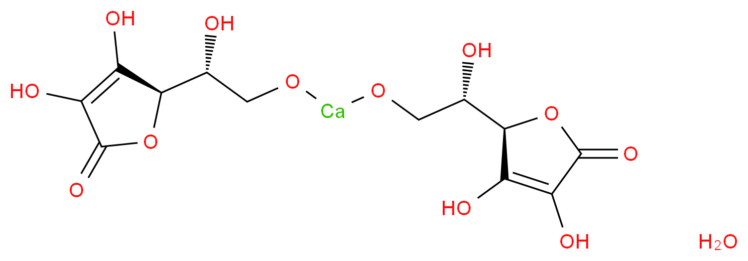 (5R)-5-[(1R)-2-({[(2S)-2-[(2R)-3,4-dihydroxy-5-oxo-2,5-dihydrofuran-2-yl]-2-hydroxyethoxy]calcio}oxy)-1-hydroxyethyl]-3,4-dihydroxy-2,5-dihydrofuran-2-one hydrate_分子结构_CAS_5743-28-2