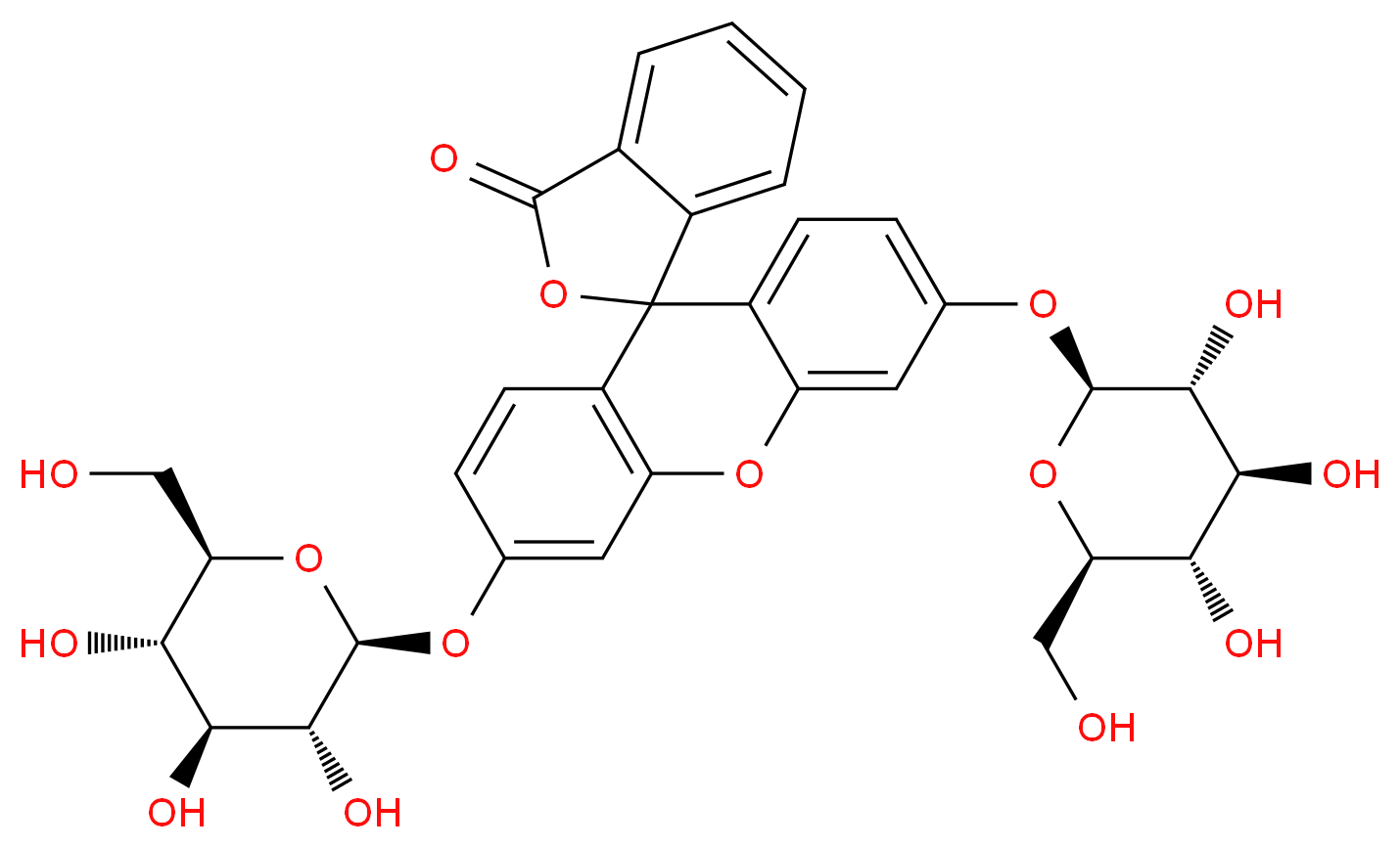 3',6'-bis({[(2S,3R,4S,5S,6R)-3,4,5-trihydroxy-6-(hydroxymethyl)oxan-2-yl]oxy})-3H-spiro[2-benzofuran-1,9'-xanthene]-3-one_分子结构_CAS_129787-66-2