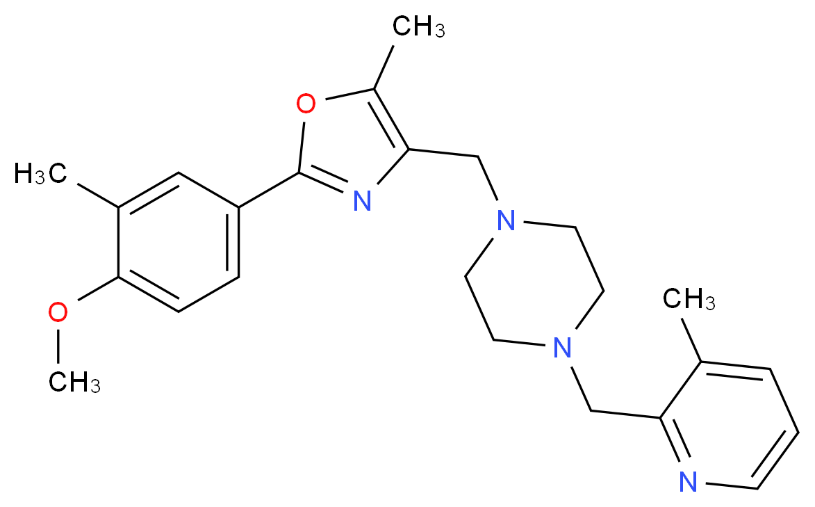 1-{[2-(4-methoxy-3-methylphenyl)-5-methyl-1,3-oxazol-4-yl]methyl}-4-[(3-methyl-2-pyridinyl)methyl]piperazine_分子结构_CAS_)