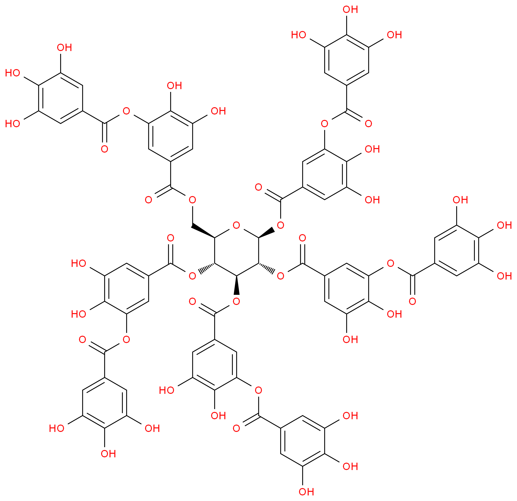 2,3-dihydroxy-5-({[(2R,3R,4S,5R,6S)-3,4,5,6-tetrakis[3,4-dihydroxy-5-(3,4,5-trihydroxybenzoyloxy)benzoyloxy]oxan-2-yl]methoxy}carbonyl)phenyl 3,4,5-trihydroxybenzoate_分子结构_CAS_1401-55-4