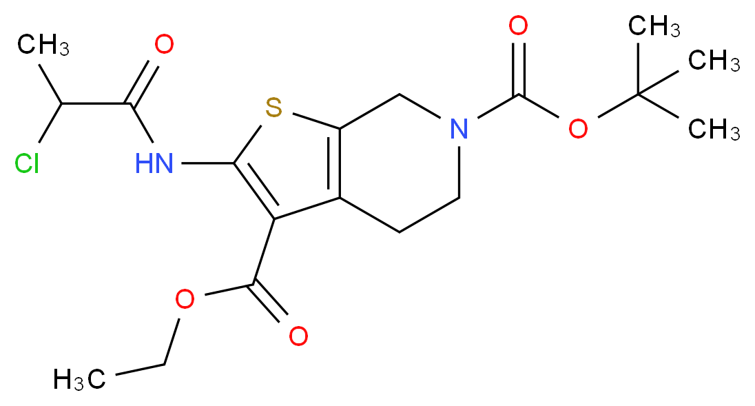 6-tert-Butyl 3-ethyl 2-[(2-chloropropanoyl)amino]-2-[(2-c-dihydrothieno[2,3-c]pyridine-3,6(5H)-dicarboxylate_分子结构_CAS_)