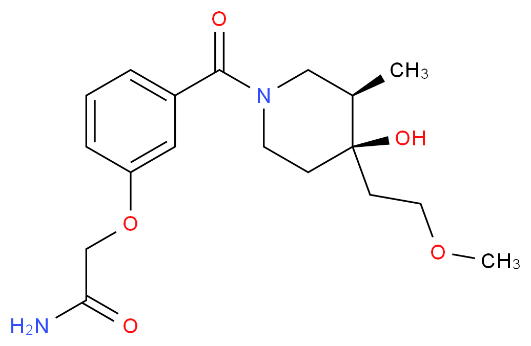 2-(3-{[(3R*,4R*)-4-hydroxy-4-(2-methoxyethyl)-3-methyl-1-piperidinyl]carbonyl}phenoxy)acetamide_分子结构_CAS_)