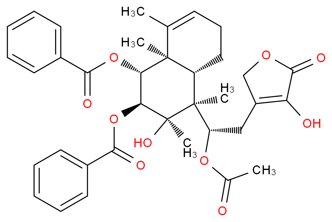 (1R,2S,3R,4S,4aS,8aR)-4-[(1S)-1-(acetyloxy)-2-(4-hydroxy-5-oxo-2,5-dihydrofuran-3-yl)ethyl]-2-(benzoyloxy)-3-hydroxy-3,4,8,8a-tetramethyl-1,2,3,4,4a,5,6,8a-octahydronaphthalen-1-yl benzoate_分子结构_CAS_1207181-57-4