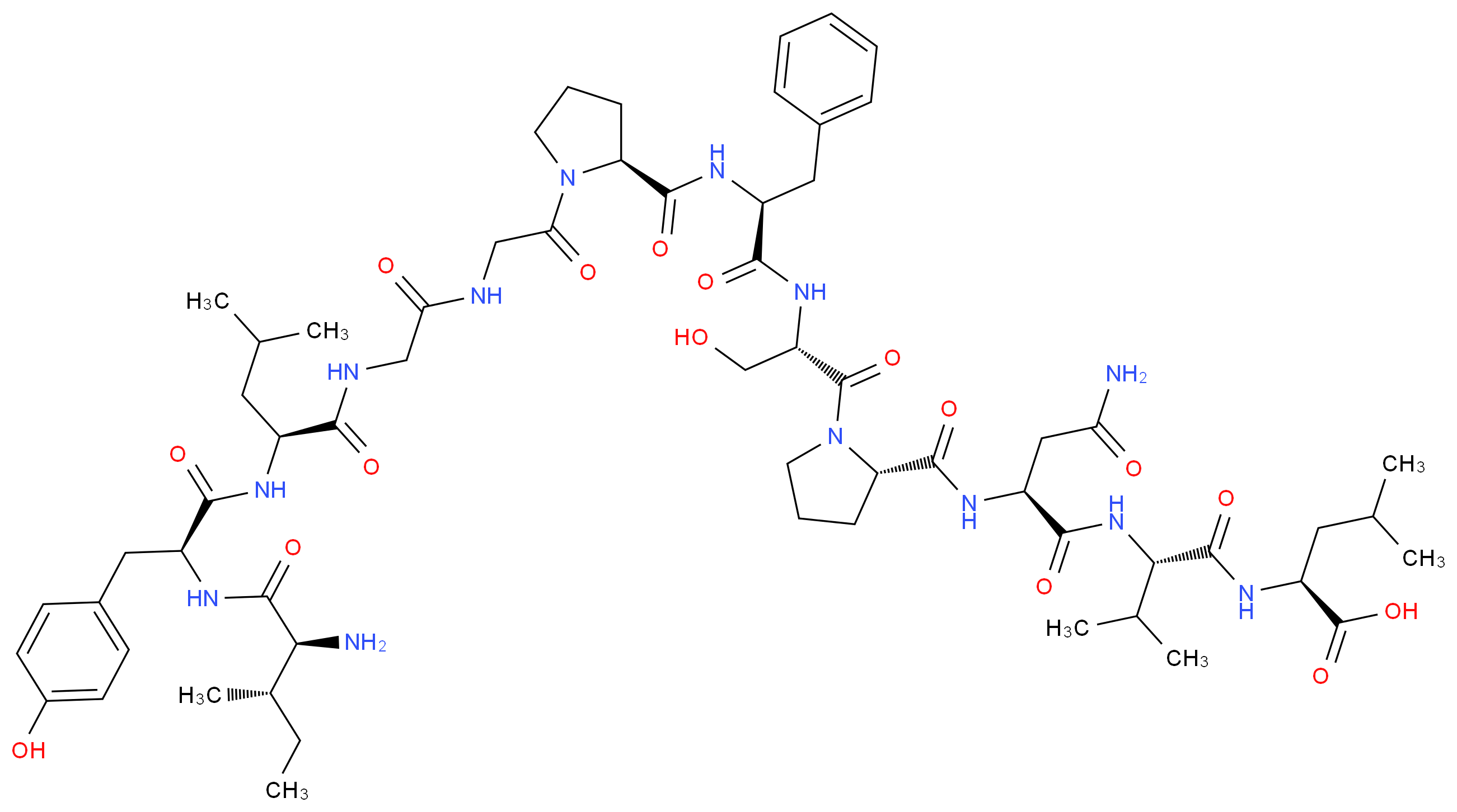 (2S)-2-[(2S)-2-[(2S)-2-{[(2S)-1-[(2S)-2-[(2S)-2-{[(2S)-1-(2-{2-[(2S)-2-[(2S)-2-[(2S,3S)-2-amino-3-methylpentanamido]-3-(4-hydroxyphenyl)propanamido]-4-methylpentanamido]acetamido}acetyl)pyrrolidin-2-yl]formamido}-3-phenylpropanamido]-3-hydroxypropanoyl]pyrrolidin-2-yl]formamido}-3-carbamoylpropanamido]-3-methylbutanamido]-4-methylpentanoic acid_分子结构_CAS_160369-86-8