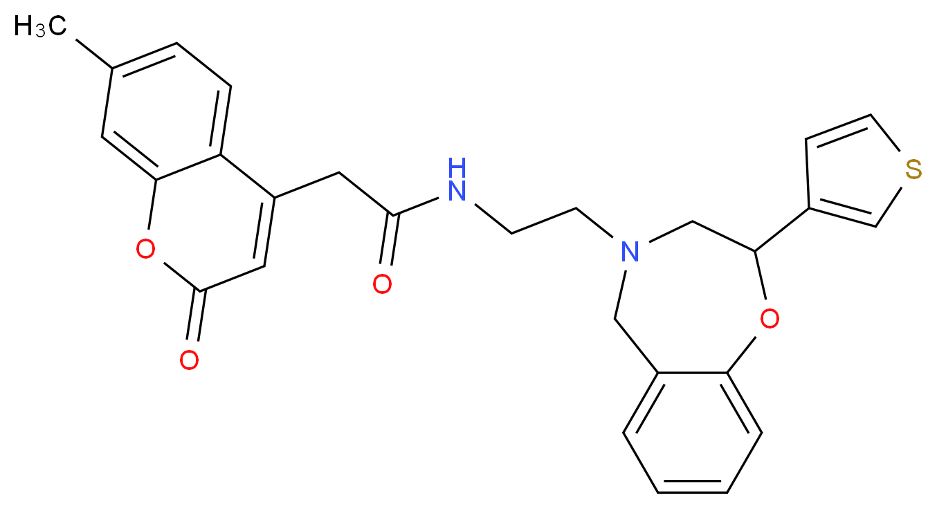 2-(7-methyl-2-oxo-2H-chromen-4-yl)-N-{2-[2-(3-thienyl)-2,3-dihydro-1,4-benzoxazepin-4(5H)-yl]ethyl}acetamide_分子结构_CAS_)