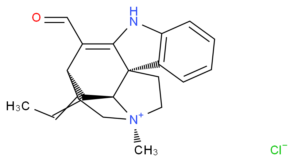 (1R,11S,14S,17S)-12-ethylidene-10-formyl-14-methyl-8,14-diazapentacyclo[9.5.2.0<sup>1</sup>,<sup>9</sup>.0<sup>2</sup>,<sup>7</sup>.0<sup>1</sup><sup>4</sup>,<sup>1</sup><sup>7</sup>]octadeca-2(7),3,5,9-tetraen-14-ium chloride_分子结构_CAS_22273-09-2