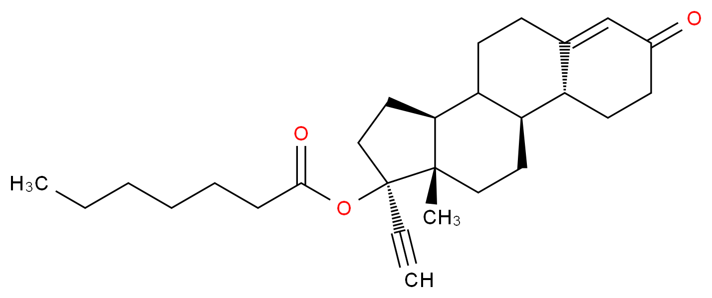 (1S,2R,11S,14R,15S)-14-ethynyl-15-methyl-5-oxotetracyclo[8.7.0.0<sup>2</sup>,<sup>7</sup>.0<sup>1</sup><sup>1</sup>,<sup>1</sup><sup>5</sup>]heptadec-6-en-14-yl heptanoate_分子结构_CAS_3836-23-5