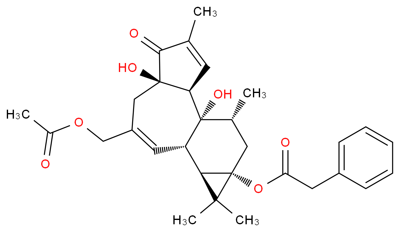 [(1R,2S,6R,10S,11R,13S,15R)-1,6-dihydroxy-4,12,12,15-tetramethyl-5-oxo-13-[(2-phenylacetyl)oxy]tetracyclo[8.5.0.0<sup>2</sup>,<sup>6</sup>.0<sup>1</sup><sup>1</sup>,<sup>1</sup><sup>3</sup>]pentadeca-3,8-dien-8-yl]methyl acetate_分子结构_CAS_54662-30-5