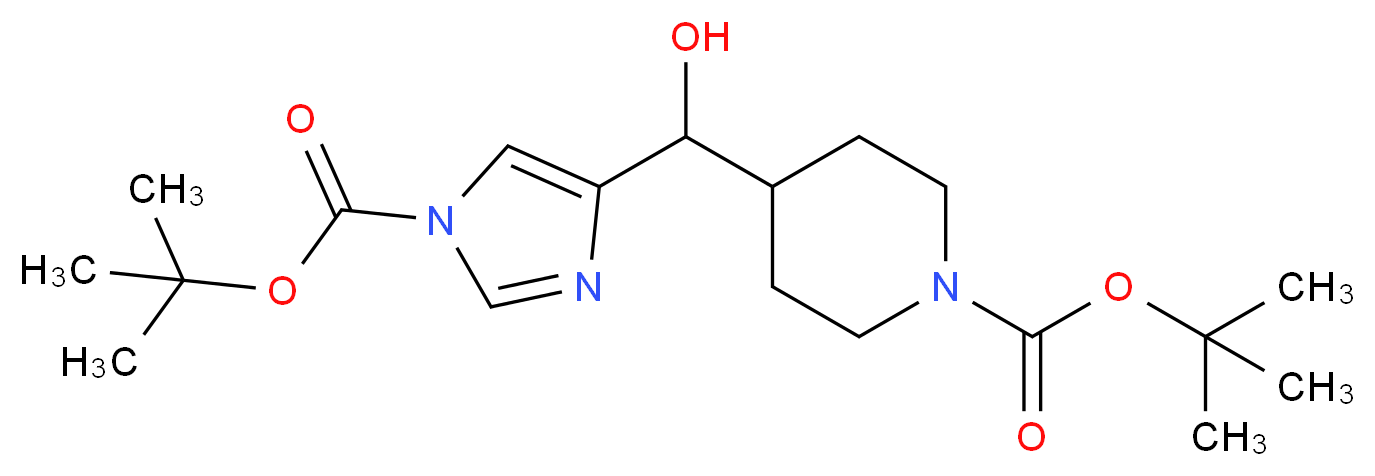 TERT-BUTYL 4-((1-(TERT-BUTOXYCARBONYL)-1H-IMIDAZOL-4-YL)(HYDROXY)METHYL)PIPERIDINE-1-CARBOXYLATE_分子结构_CAS_639089-41-1)
