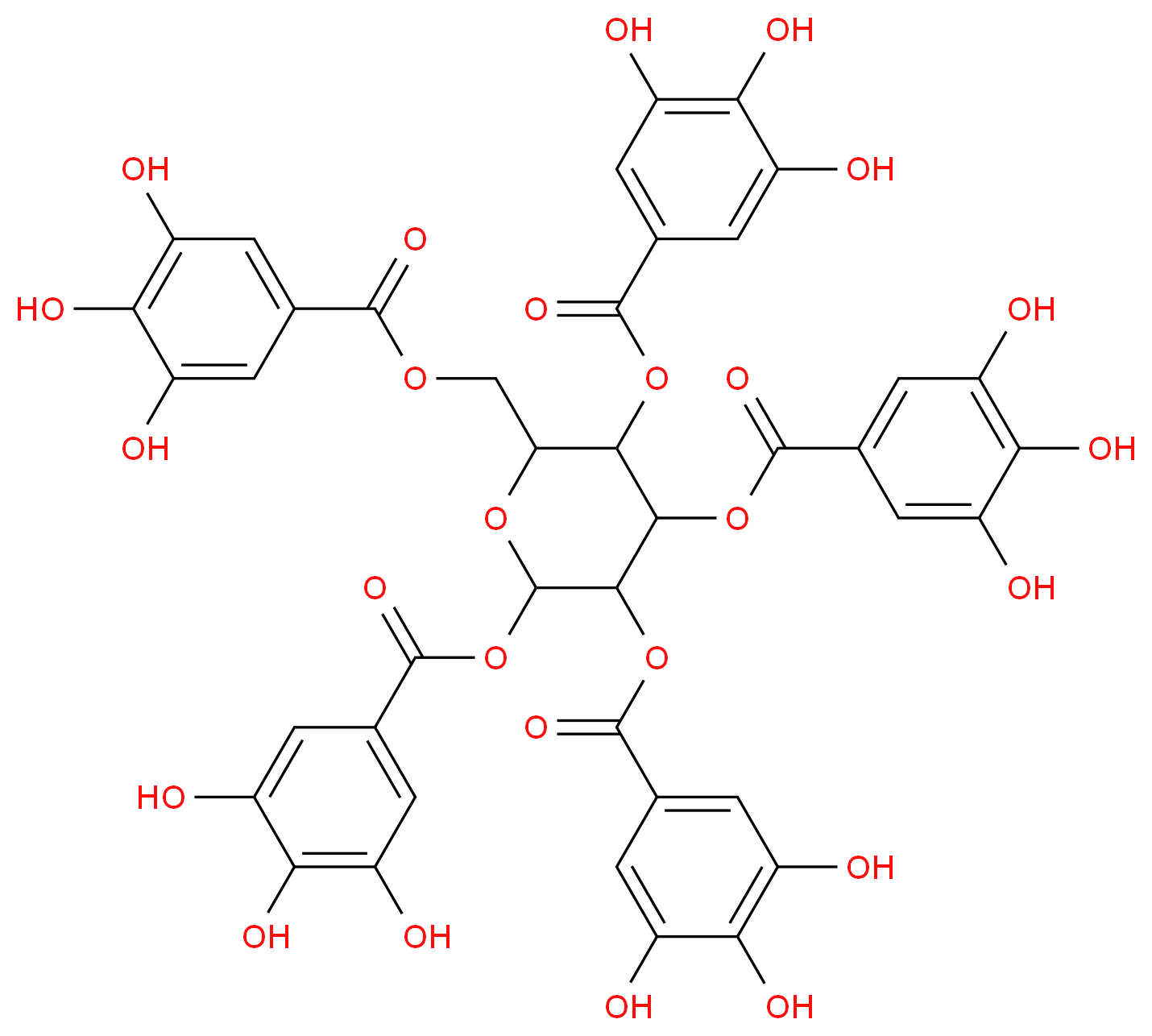 [3,4,5,6-tetrakis(3,4,5-trihydroxybenzoyloxy)oxan-2-yl]methyl 3,4,5-trihydroxybenzoate_分子结构_CAS_14937-32-7