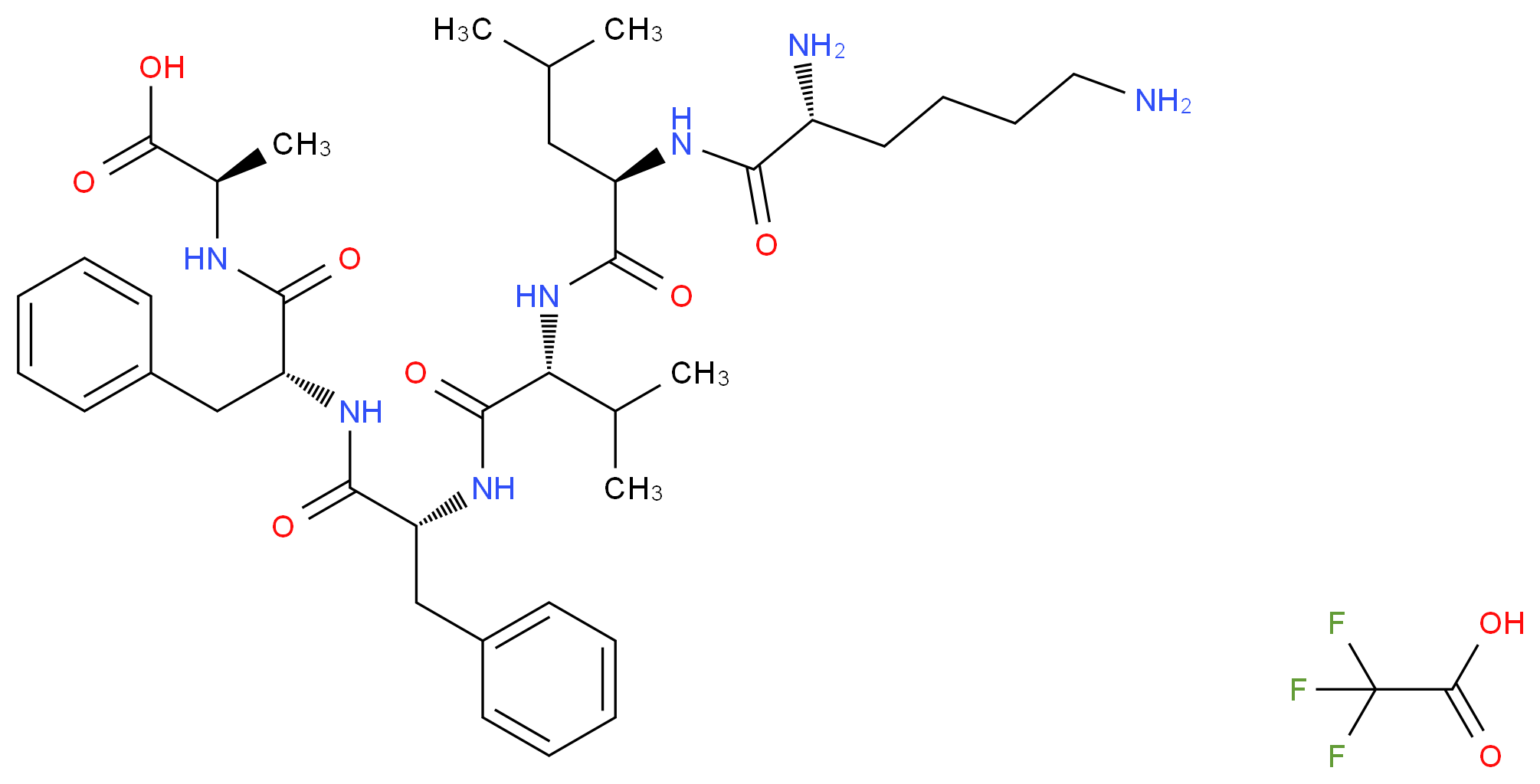 (2R)-2-[(2R)-2-[(2R)-2-[(2R)-2-[(2R)-2-[(2R)-2,6-diaminohexanamido]-4-methylpentanamido]-3-methylbutanamido]-3-phenylpropanamido]-3-phenylpropanamido]propanoic acid; trifluoroacetic acid_分子结构_CAS_342877-55-8