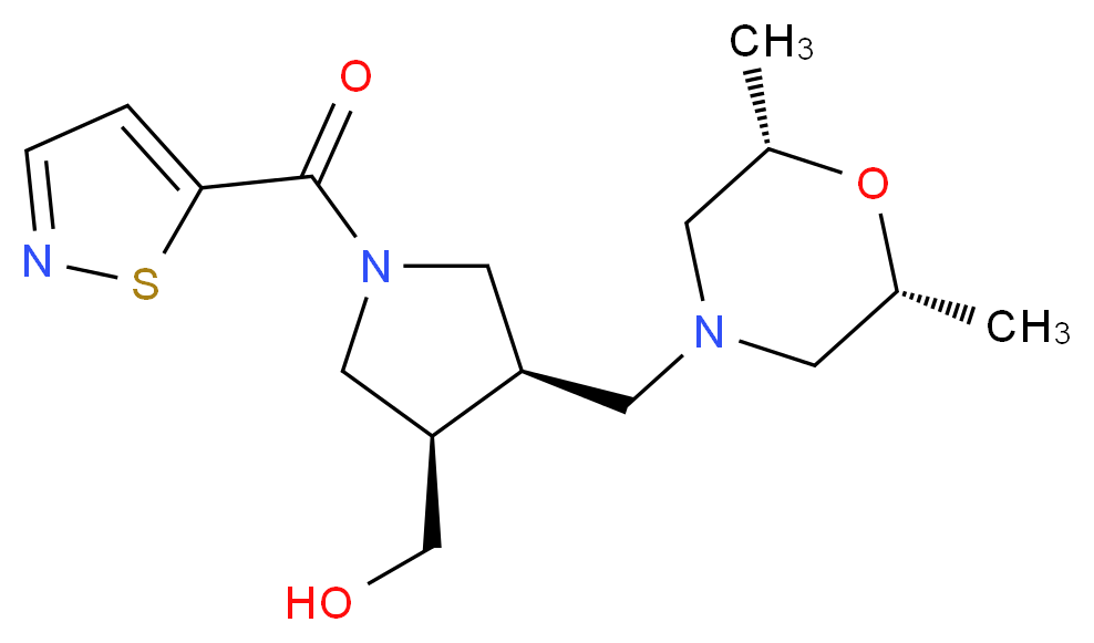 [(3R*,4R*)-4-{[(2R*,6S*)-2,6-dimethylmorpholin-4-yl]methyl}-1-(isothiazol-5-ylcarbonyl)pyrrolidin-3-yl]methanol_分子结构_CAS_)