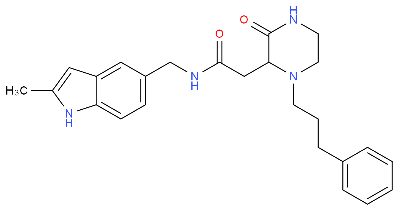 N-[(2-methyl-1H-indol-5-yl)methyl]-2-[3-oxo-1-(3-phenylpropyl)-2-piperazinyl]acetamide_分子结构_CAS_)