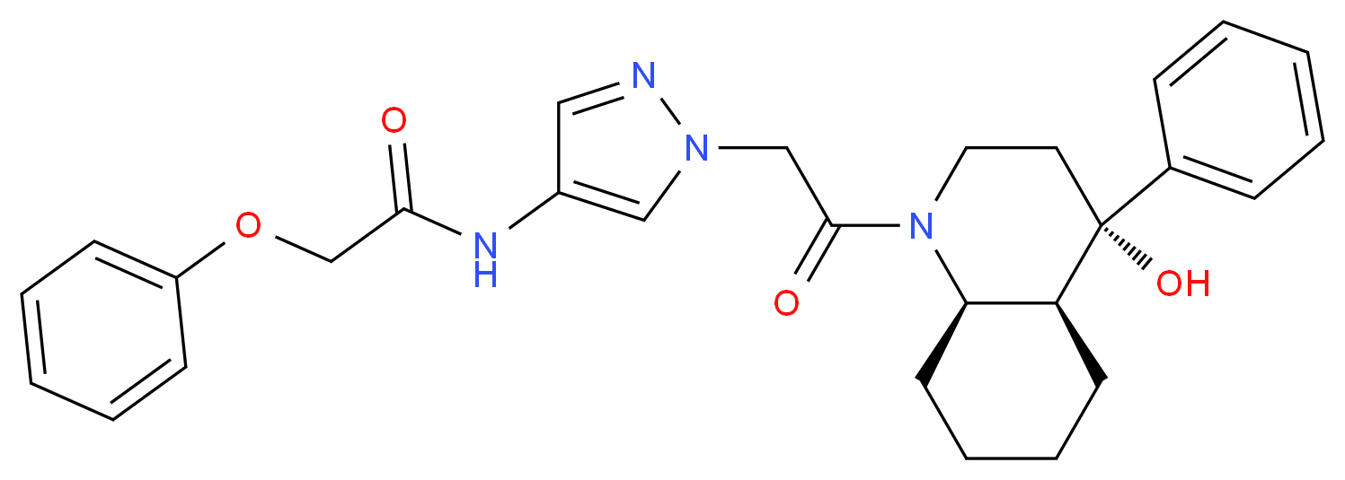 N-(1-{2-[(4S*,4aS*,8aR*)-4-hydroxy-4-phenyloctahydro-1(2H)-quinolinyl]-2-oxoethyl}-1H-pyrazol-4-yl)-2-phenoxyacetamide_分子结构_CAS_)