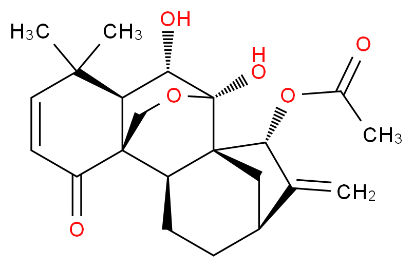 (1S,2S,5R,7R,8S,9R,10S,11R)-9,10-dihydroxy-12,12-dimethyl-6-methylidene-15-oxo-17-oxapentacyclo[7.6.2.1<sup>5</sup>,<sup>8</sup>.0<sup>1</sup>,<sup>1</sup><sup>1</sup>.0<sup>2</sup>,<sup>8</sup>]octadec-13-en-7-yl acetate_分子结构_CAS_96850-29-2