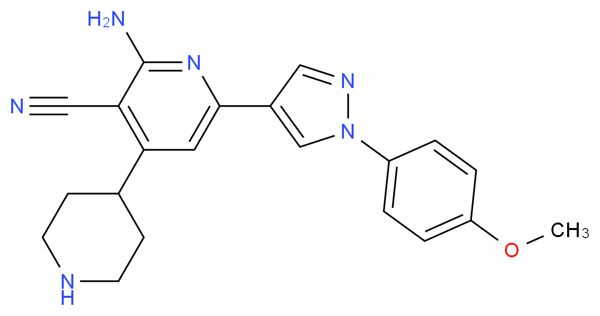 2-amino-6-[1-(4-methoxyphenyl)-1H-pyrazol-4-yl]-4-piperidin-4-ylnicotinonitrile_分子结构_CAS_)