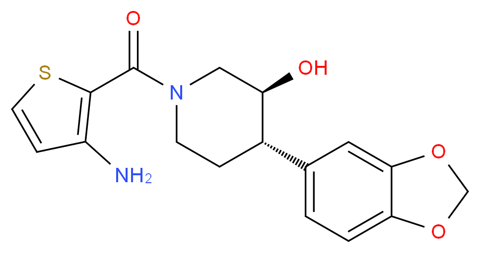 (3S*,4S*)-1-[(3-amino-2-thienyl)carbonyl]-4-(1,3-benzodioxol-5-yl)piperidin-3-ol_分子结构_CAS_)
