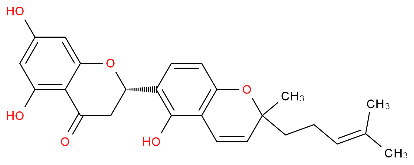 (2S)-5,7-dihydroxy-2-[5-hydroxy-2-methyl-2-(4-methylpent-3-en-1-yl)-2H-chromen-6-yl]-3,4-dihydro-2H-1-benzopyran-4-one_分子结构_CAS_92280-12-1