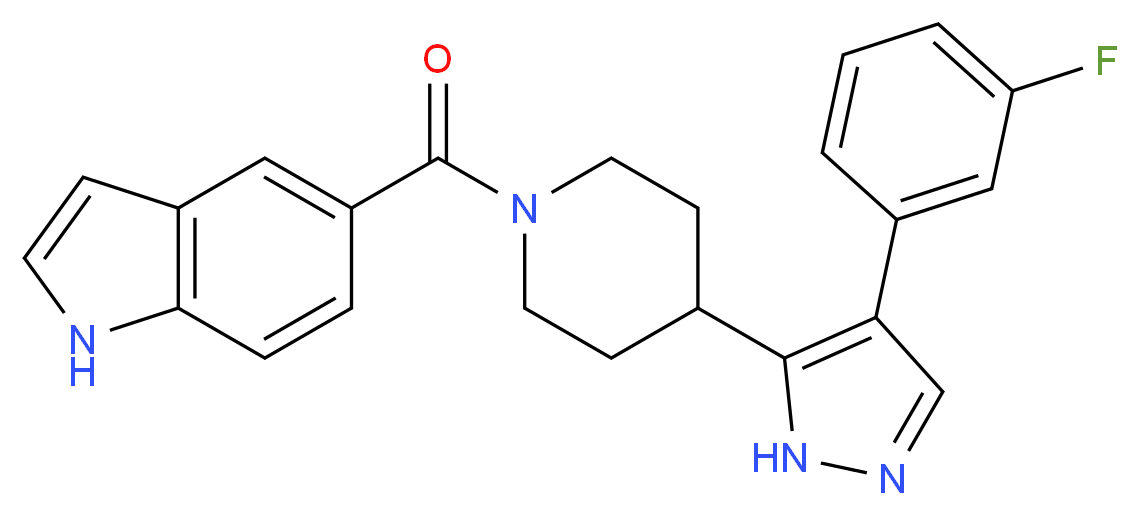 5-({4-[4-(3-fluorophenyl)-1H-pyrazol-5-yl]piperidin-1-yl}carbonyl)-1H-indole_分子结构_CAS_)