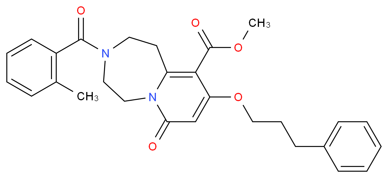 methyl 3-(2-methylbenzoyl)-7-oxo-9-(3-phenylpropoxy)-1,2,3,4,5,7-hexahydropyrido[1,2-d][1,4]diazepine-10-carboxylate_分子结构_CAS_)