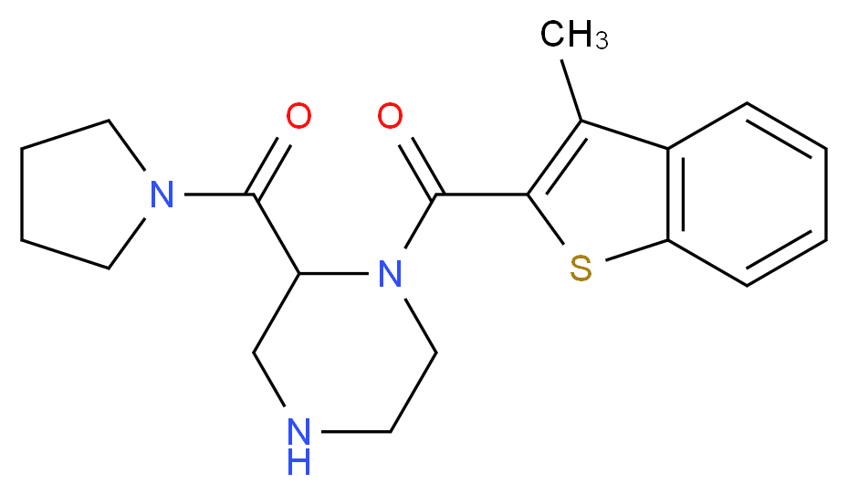 1-[(3-methyl-1-benzothien-2-yl)carbonyl]-2-(1-pyrrolidinylcarbonyl)piperazine_分子结构_CAS_)