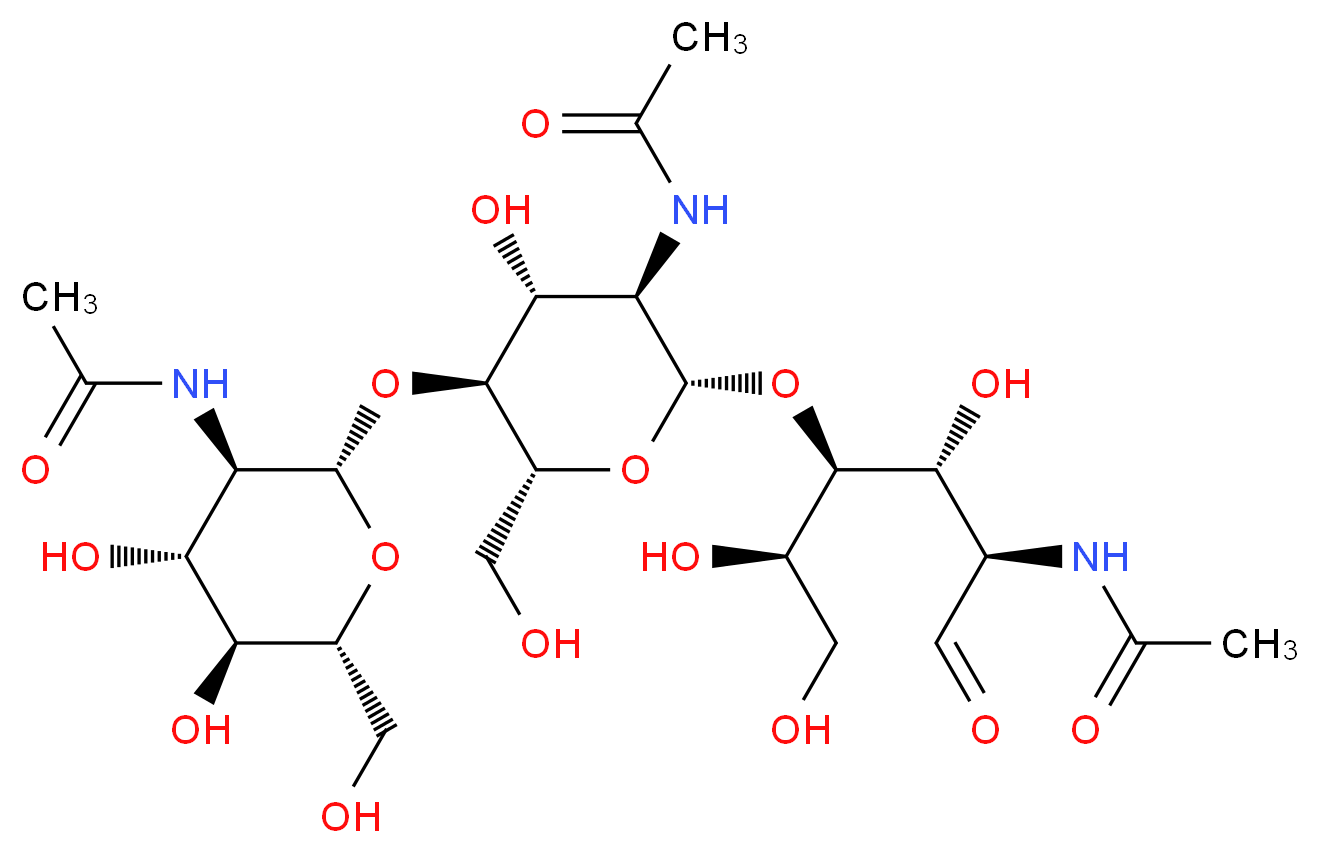 N-[(2R,3R,4S,5R)-4-{[(2S,3R,4R,5S,6R)-3-acetamido-5-{[(2S,3R,4R,5S,6R)-3-acetamido-4,5-dihydroxy-6-(hydroxymethyl)oxan-2-yl]oxy}-4-hydroxy-6-(hydroxymethyl)oxan-2-yl]oxy}-3,5,6-trihydroxy-1-oxohexan-2-yl]acetamide_分子结构_CAS_38864-21-0