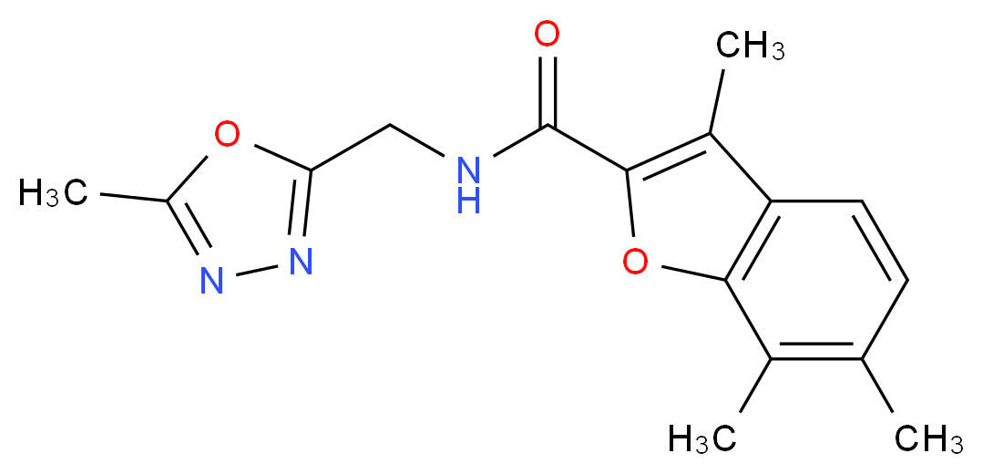 3,6,7-trimethyl-N-[(5-methyl-1,3,4-oxadiazol-2-yl)methyl]-1-benzofuran-2-carboxamide_分子结构_CAS_)